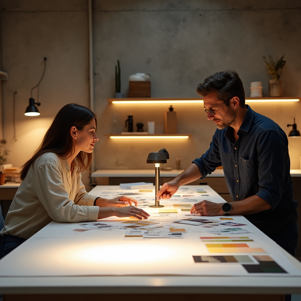 Equipo de Luz Consciente trabajando en estudio de iluminación residencial